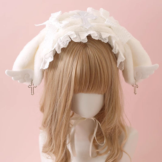 Lolita rabbit ears plush angel wings headband A41345
