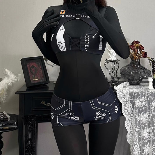 "Mecha Racing Girl" Mechanical Print Cyberpunk Suit A41384