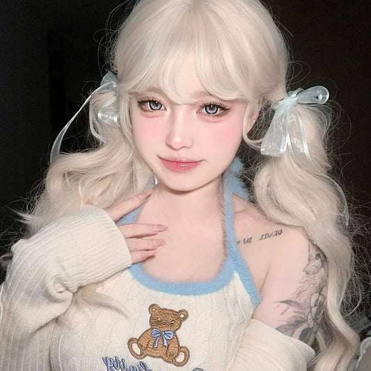 Lolita milk blonde long wavy hair AP106
