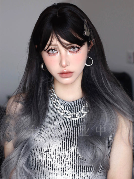"Fantasy Day" silver gray and black gradient lolita wig AP259