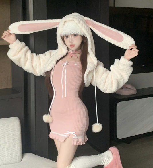 Cute bunny ears hooded cardigan A41057