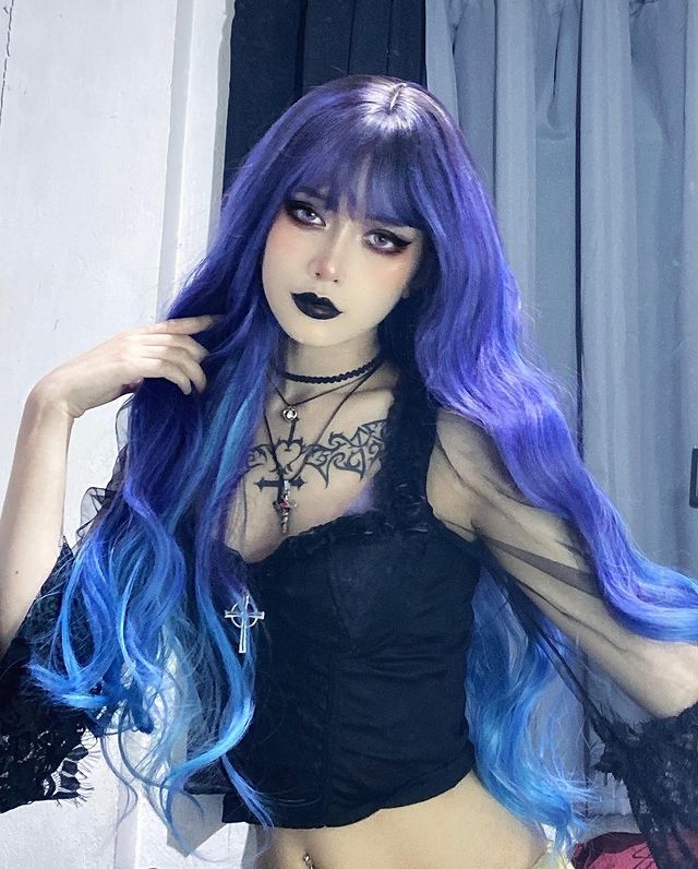 Blue and purple two-tone wig A30127