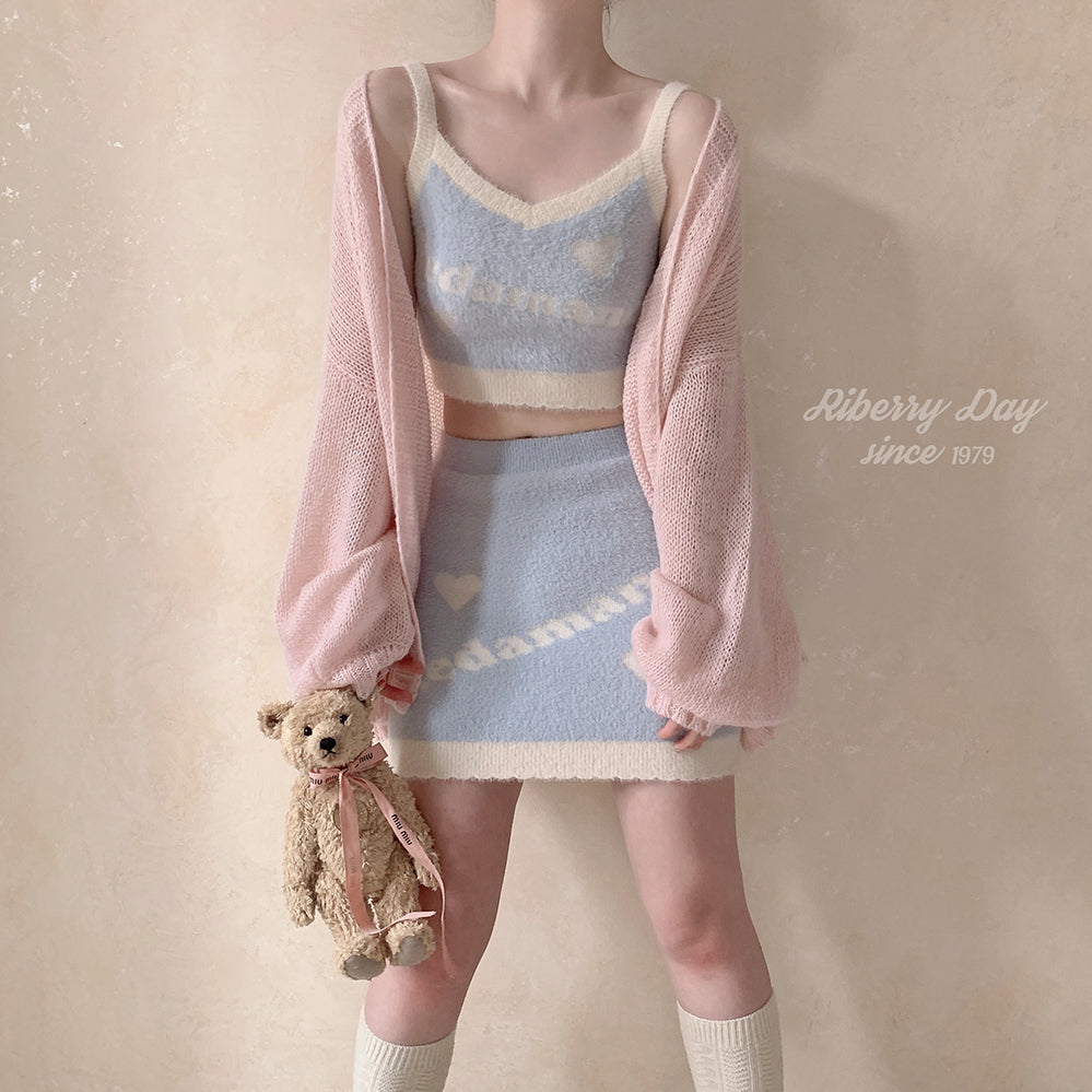 Plush letter heart knitted suit A30749