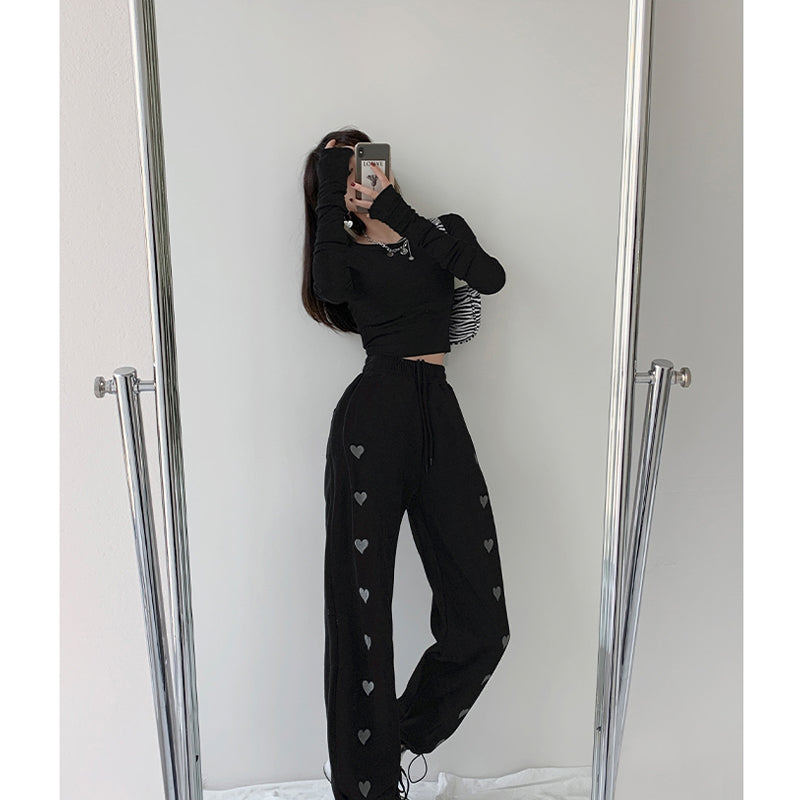 Love embroidered casual pants A20619