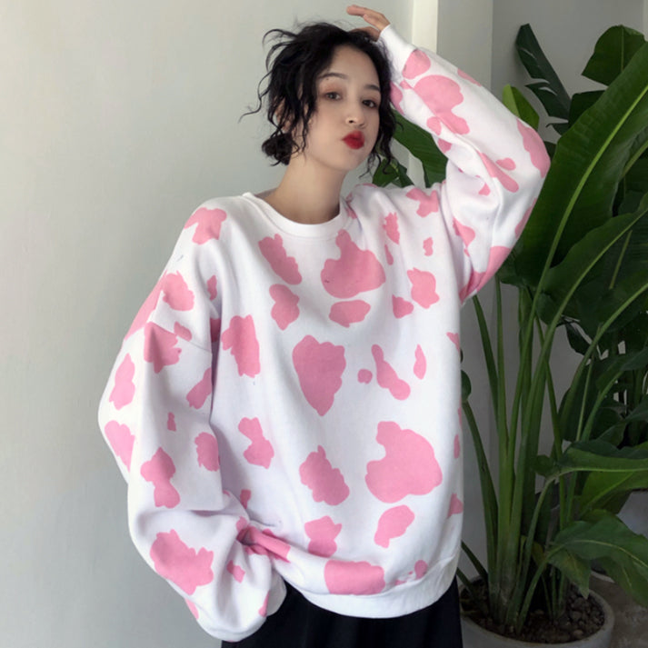 Cow Print Double Heart Sweatshirt – The Wooden Hanger Boutique