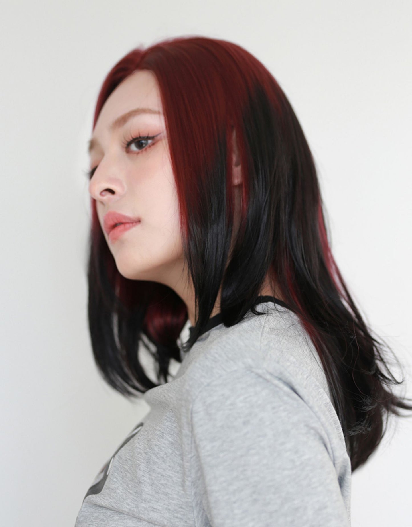 Retro red and black gradient straight hair A40190