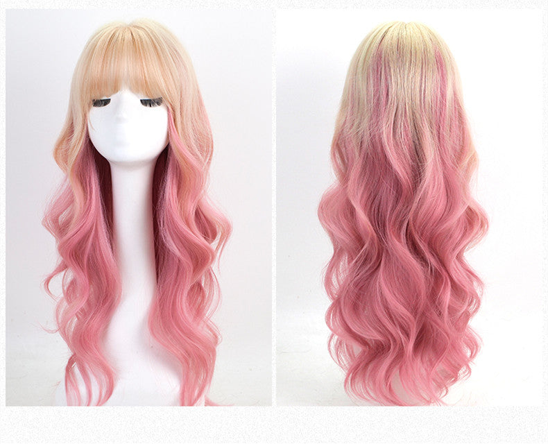 Sweet white gold gradient pink wig A30174