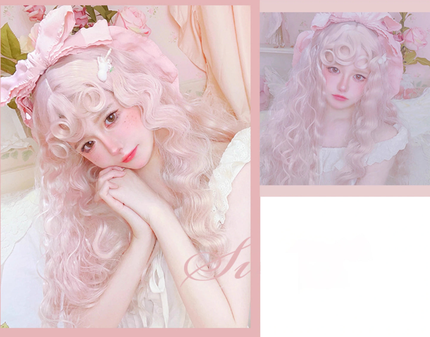 Rose Garden Light Pink Wool Curl Wig A40955