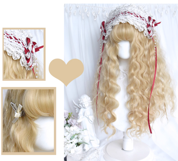 Black gold girl angel gold dense wool curly wig A40956