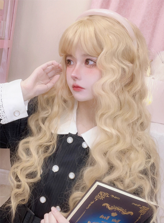 Black gold girl angel gold dense wool curly wig A40956