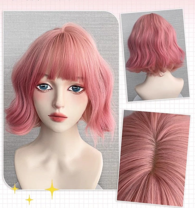 Pink Lolita wool curly wig A41026