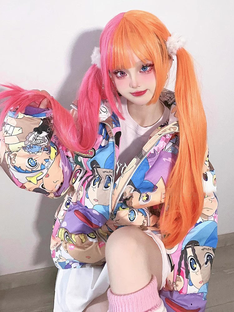 Lolita Yabi y2k orange pink long straight hair A41220