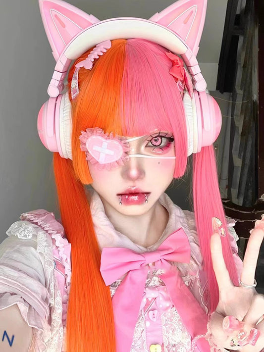 Lolita Yabi y2k orange pink long straight hair A41220