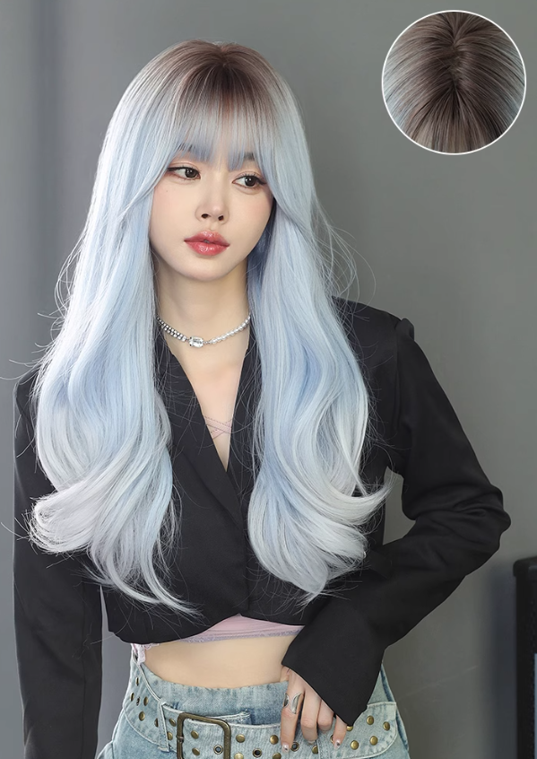 Brown blue wavy wig A41222