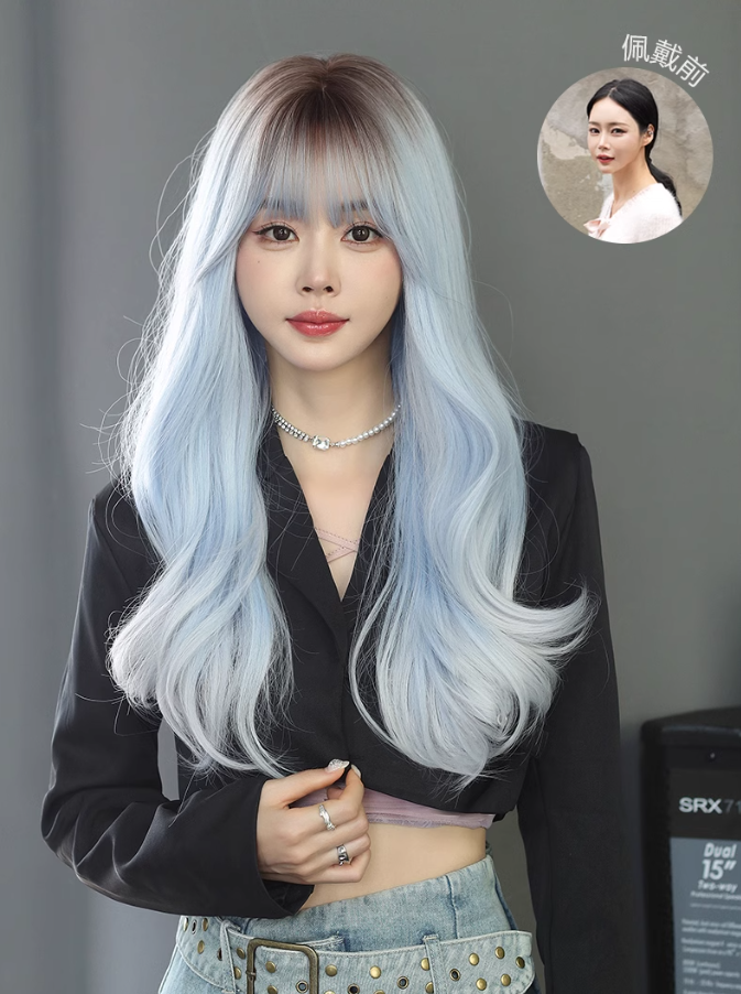 Brown blue wavy wig A41222