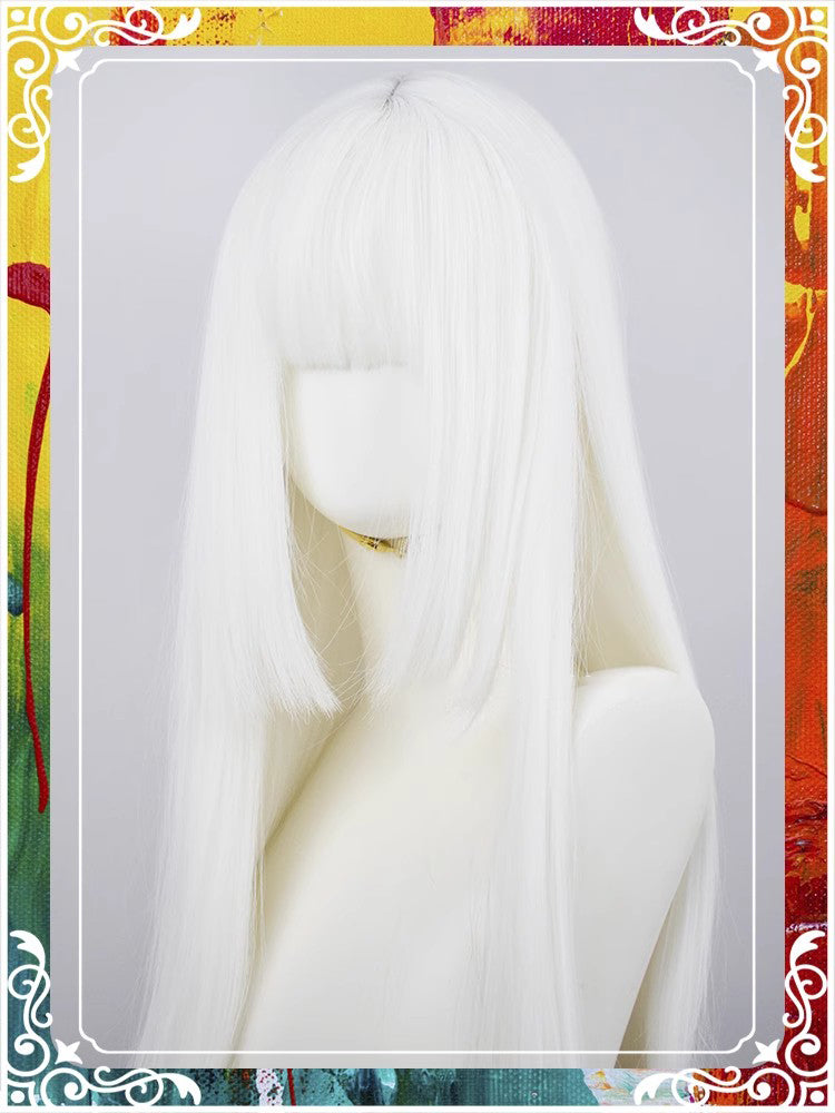 Hot girl Lolita matte white 85cm long straight hair A41244