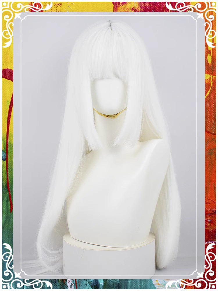 Hot girl Lolita matte white 85cm long straight hair A41244