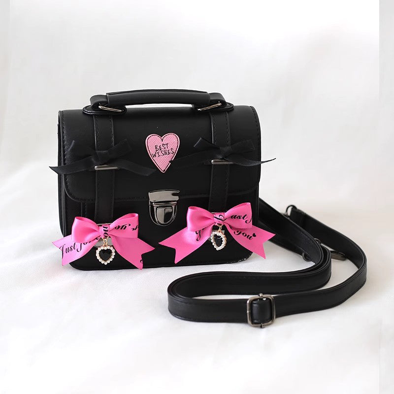 Sweet cool black pink JK bow crossbody bag A41339