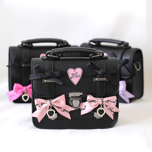 Sweet cool black pink JK bow crossbody bag A41339