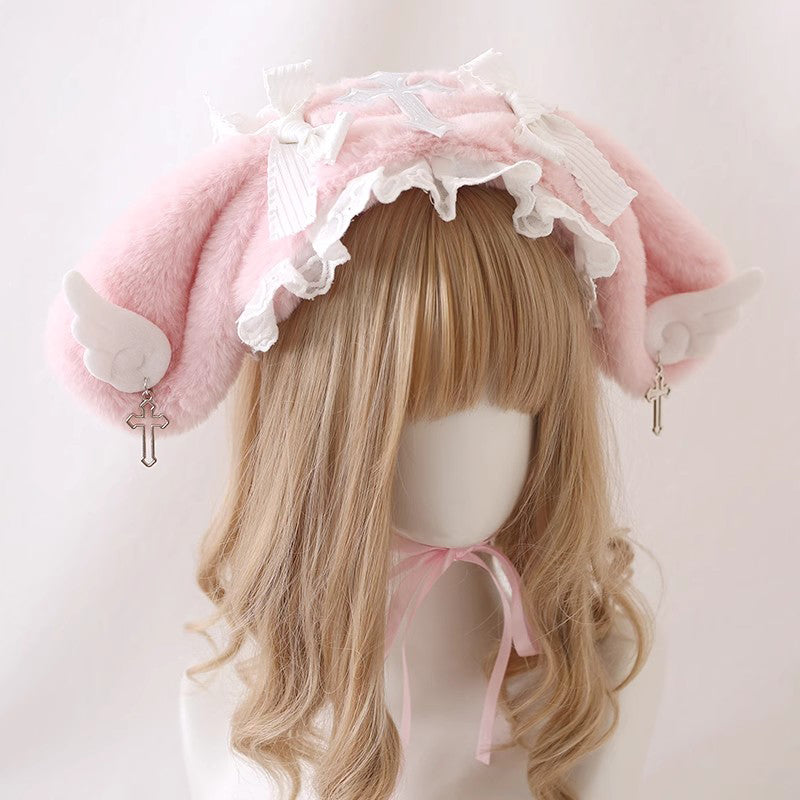 Lolita rabbit ears plush angel wings headband A41345