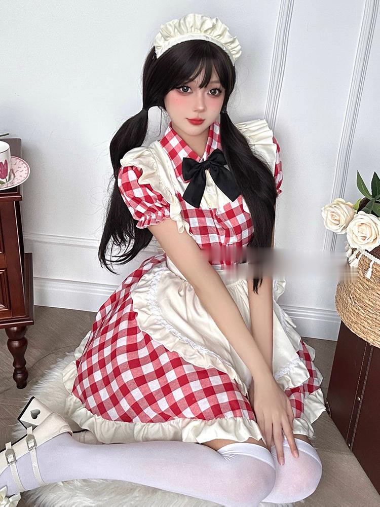 Red plaid cos maid dress AP236