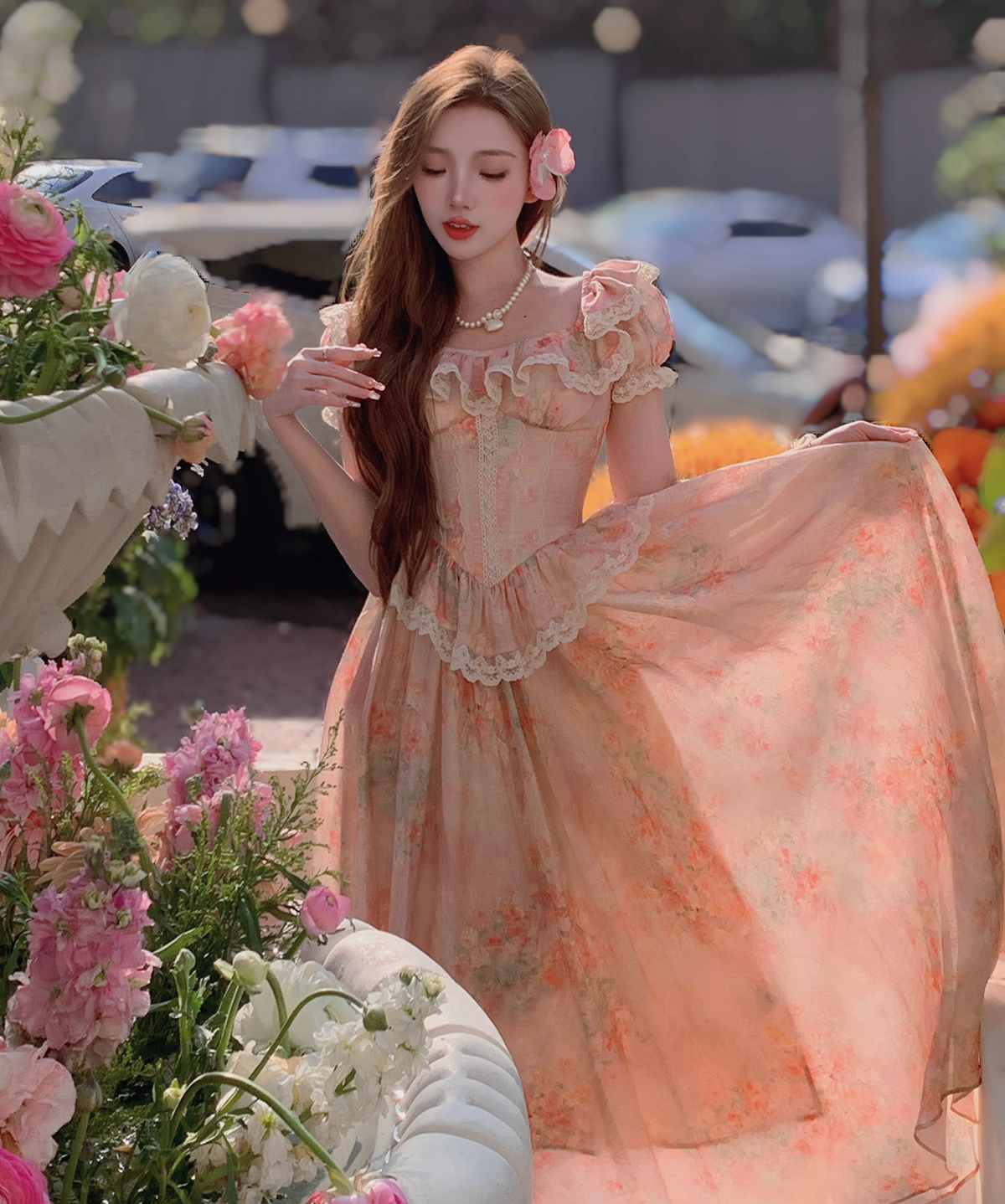 [Morning Blossoms and Dusk Picks] Lace Floral Dress AP255