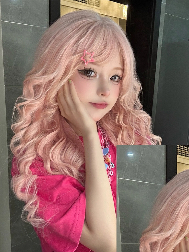 New pink wool curly wig A40915