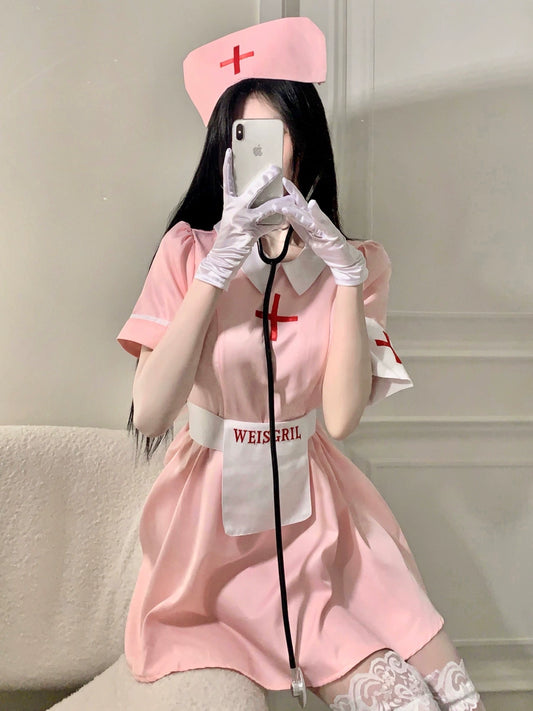Cute white angel cosplay maid nurse costume A41275