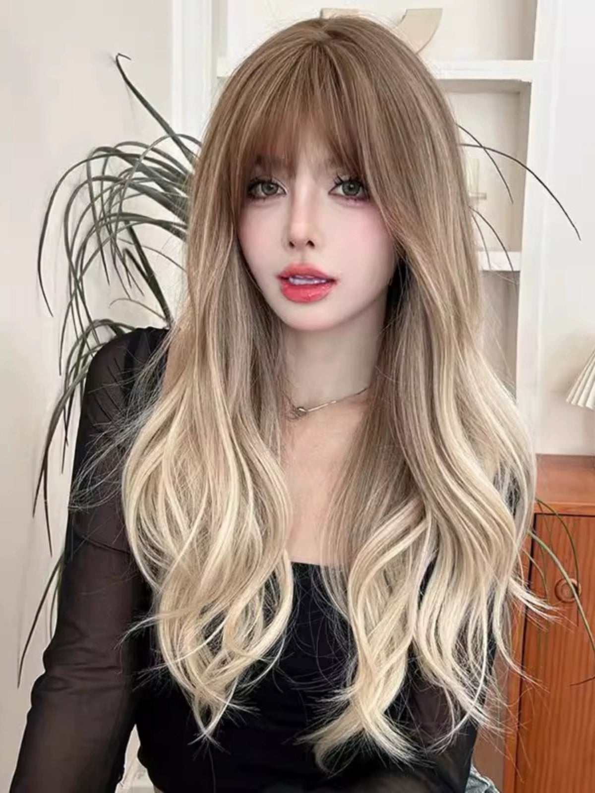 Linen light brown gradient wig A41156