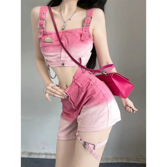 Sweet cool hot girl denim suit A40798