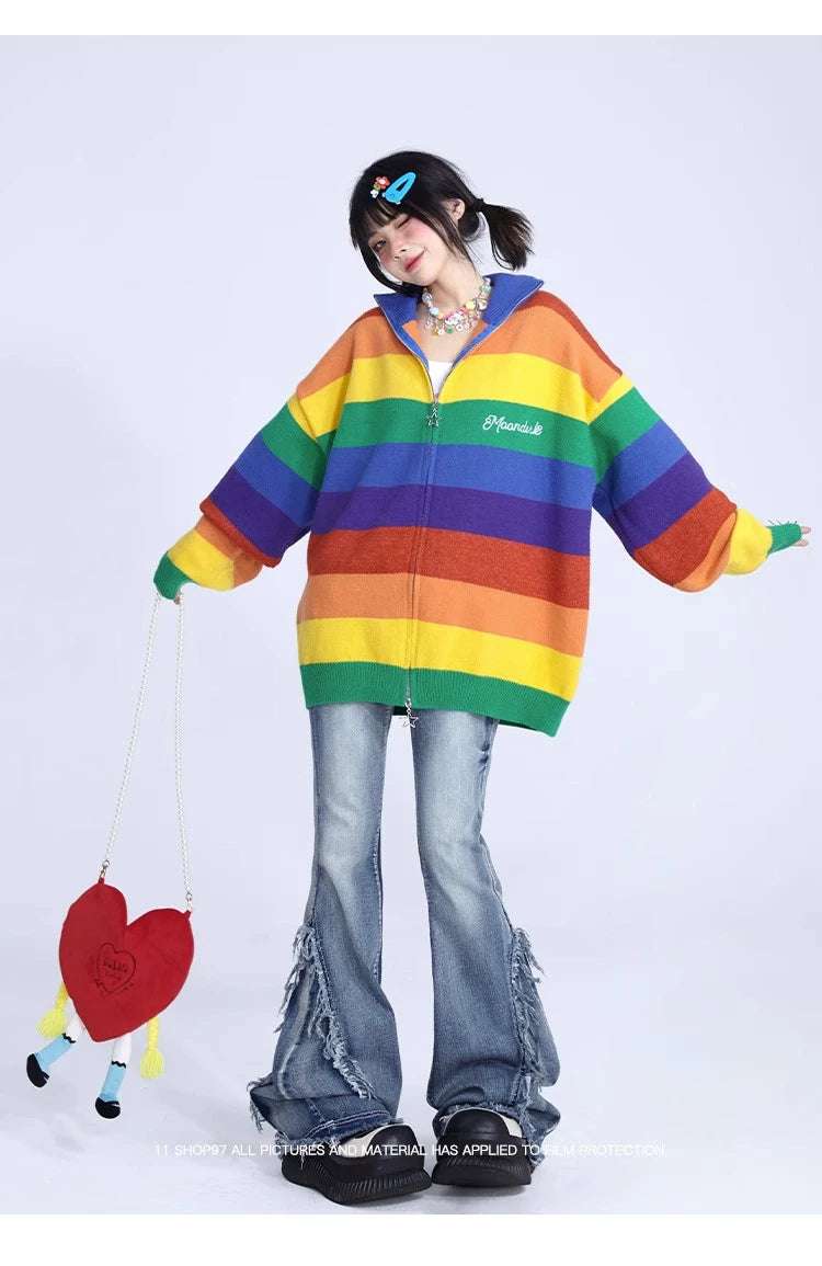Rainbow striped knitted cardigan A41259