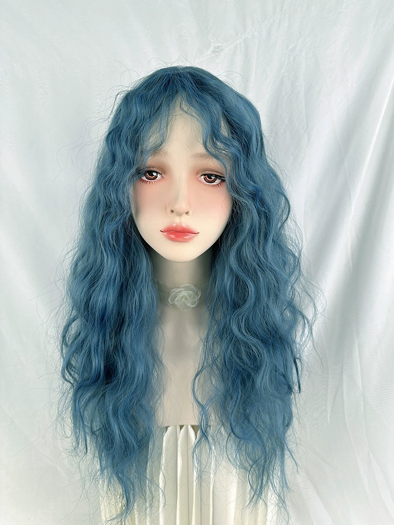 Blue wool curly Lolita long curly hair A41066