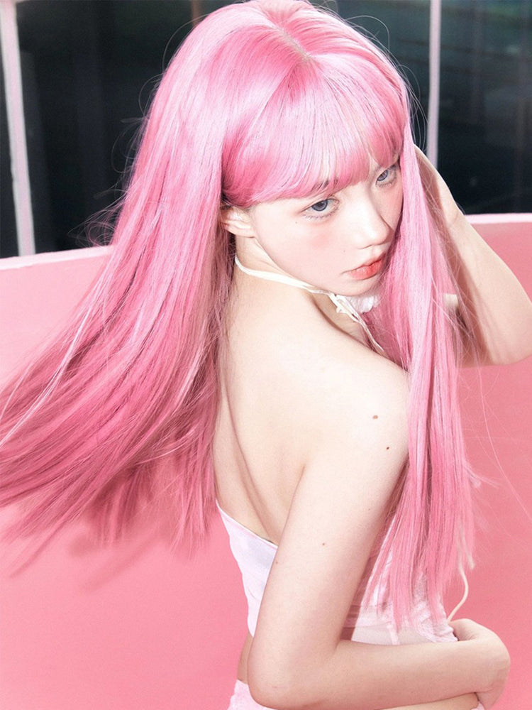 Daily pink long straight hair A40873
