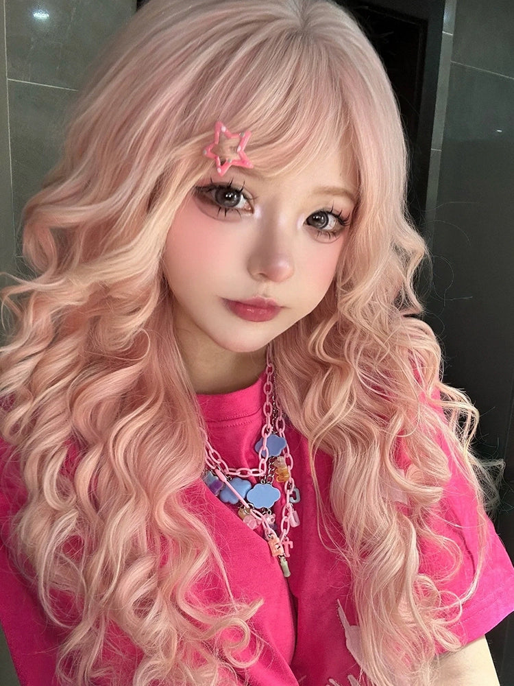 New pink wool curly wig A40915