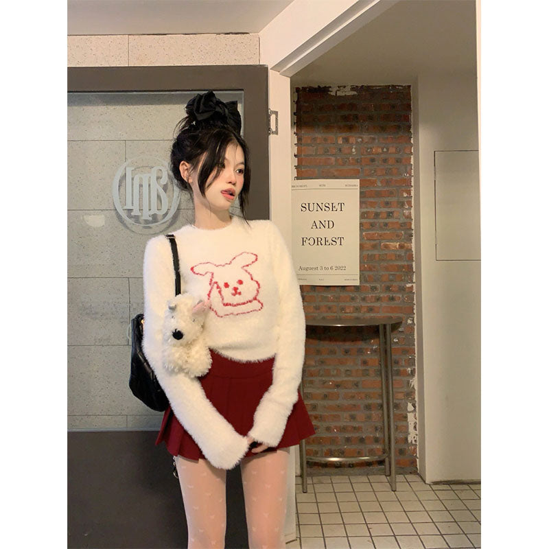 White mink velvet rabbit sweater A41059