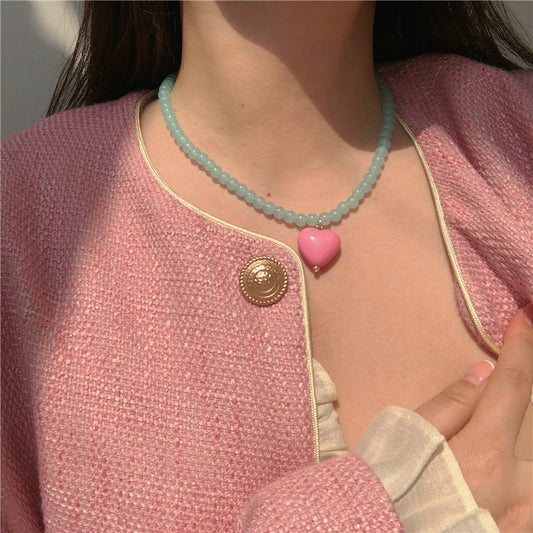Girls Contrast Color Heart Necklace A40933