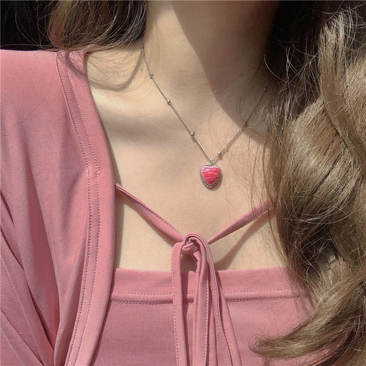 Pink zebra pattern heart necklace A40935