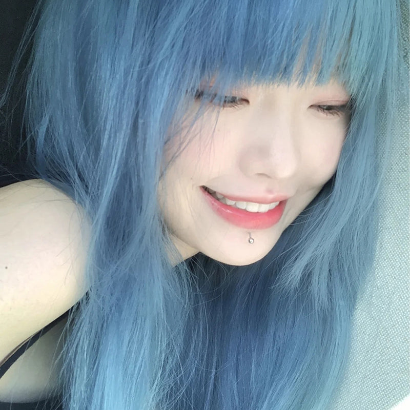 Blue y2k broken hair tail cos wig A40627