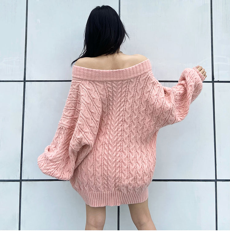 Sweet pink twist knitted sweater A40827