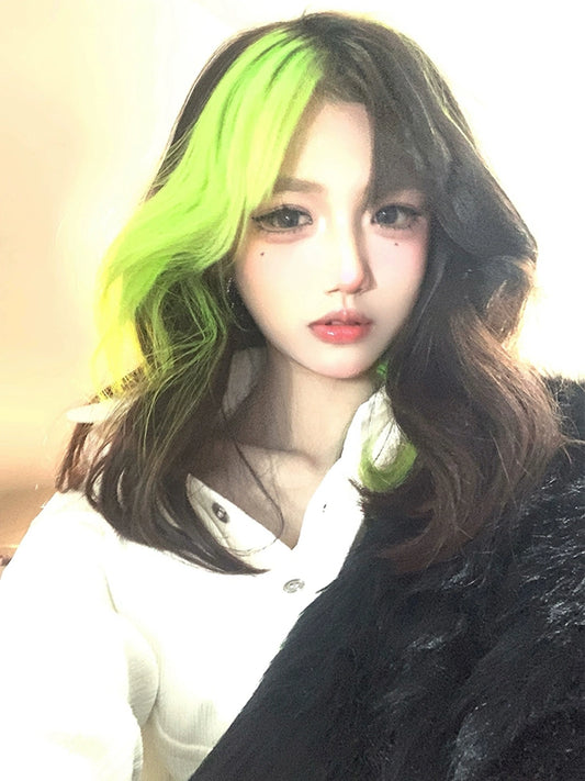 Fluorescent green gradient black straight hair AP224