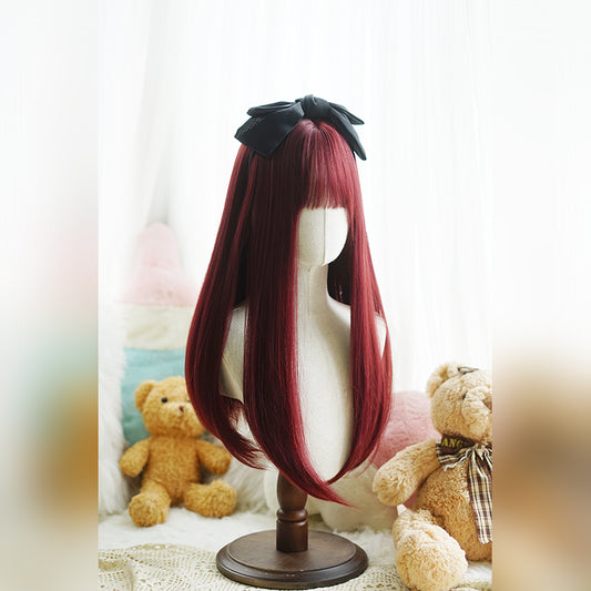 Lolita mermaid rose red long straight hair A41067
