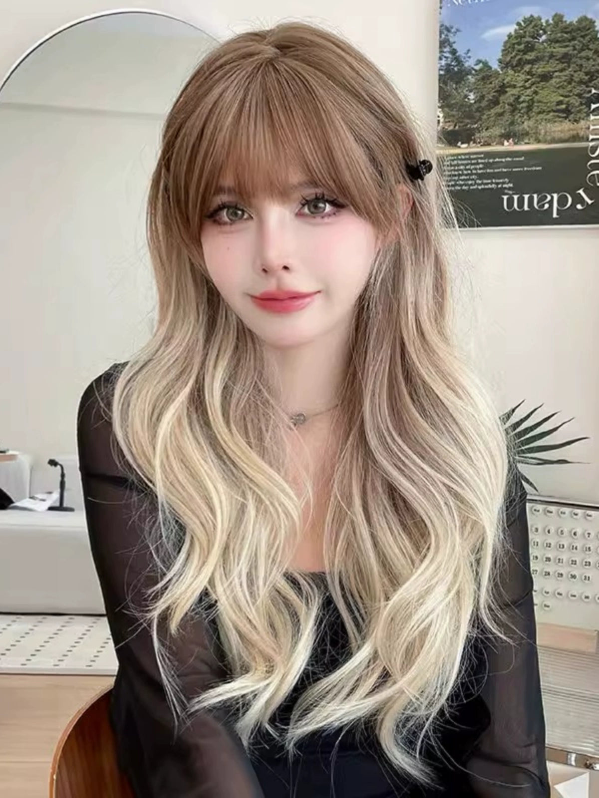 Linen light brown gradient wig A41156