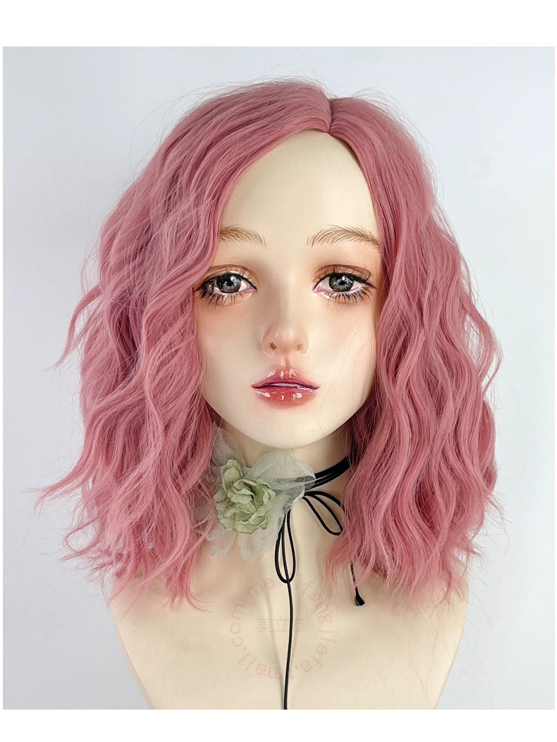 Pink wool curly cos wig A41304