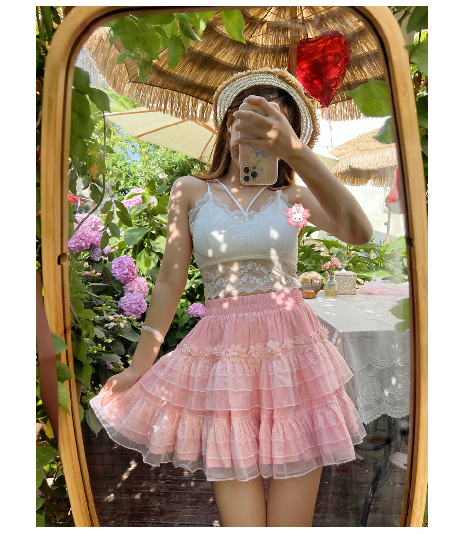 Pink dream lace tulle skirt A40776