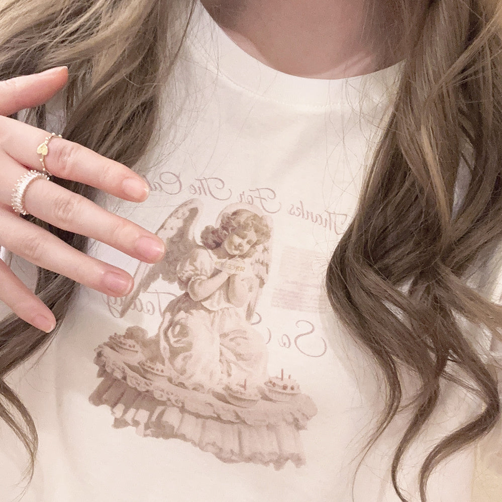 Retro girl lace T-shirt A40618