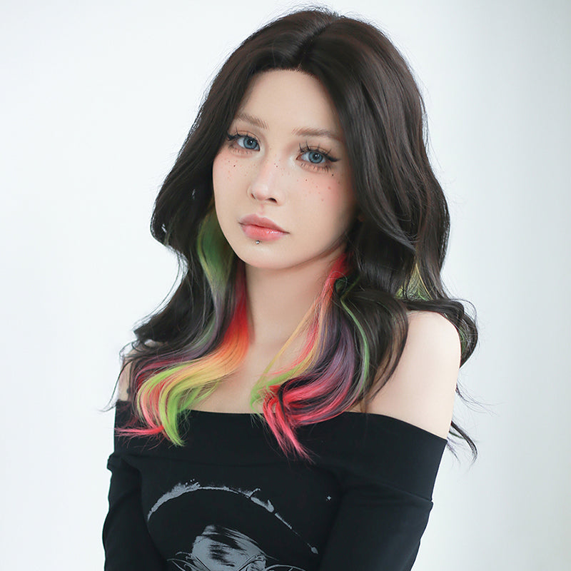 Black Rainbow Lace Highlighter Wig A40847