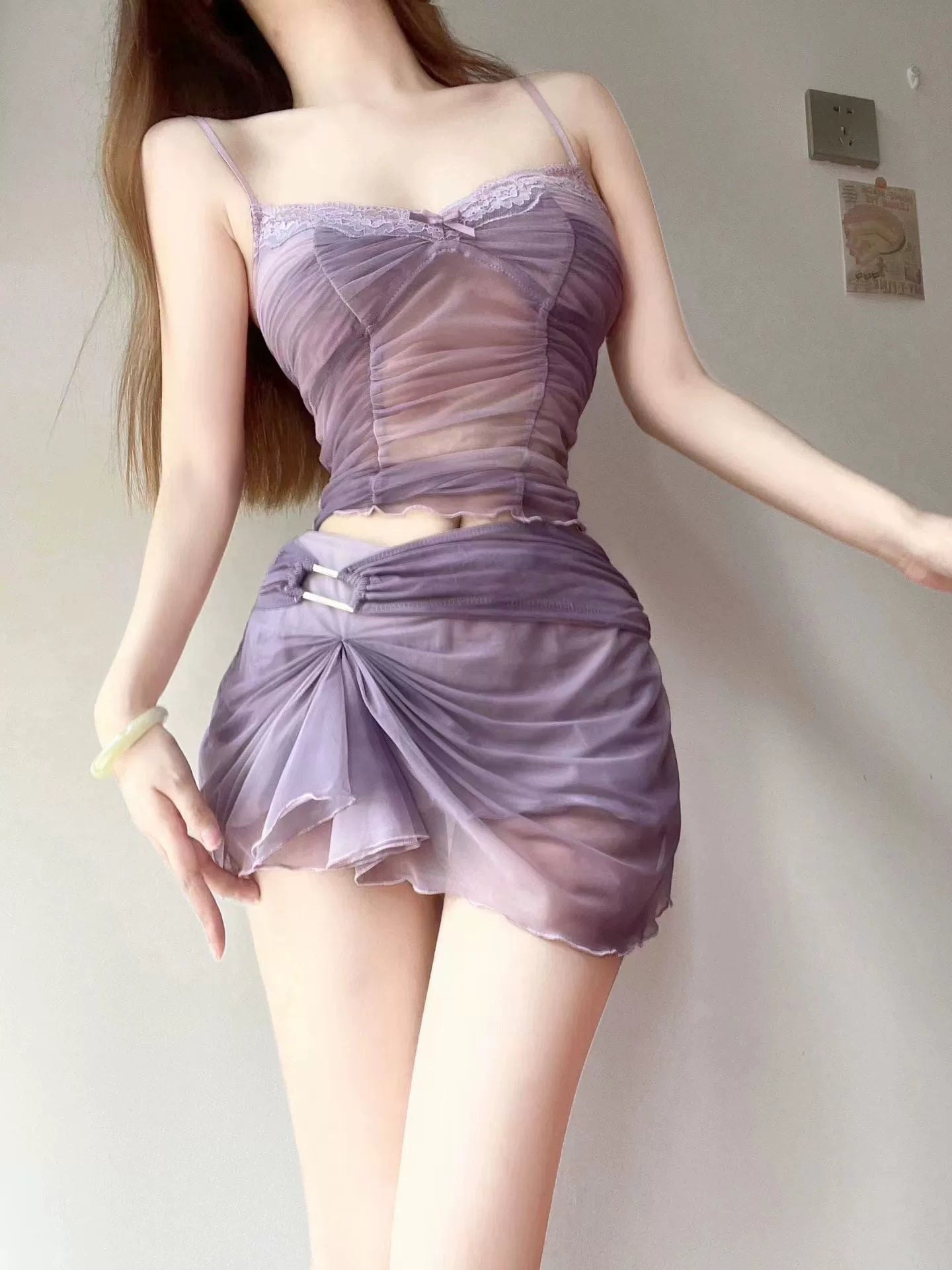 Hot Girl Purple Lace Suspender Suit AP138