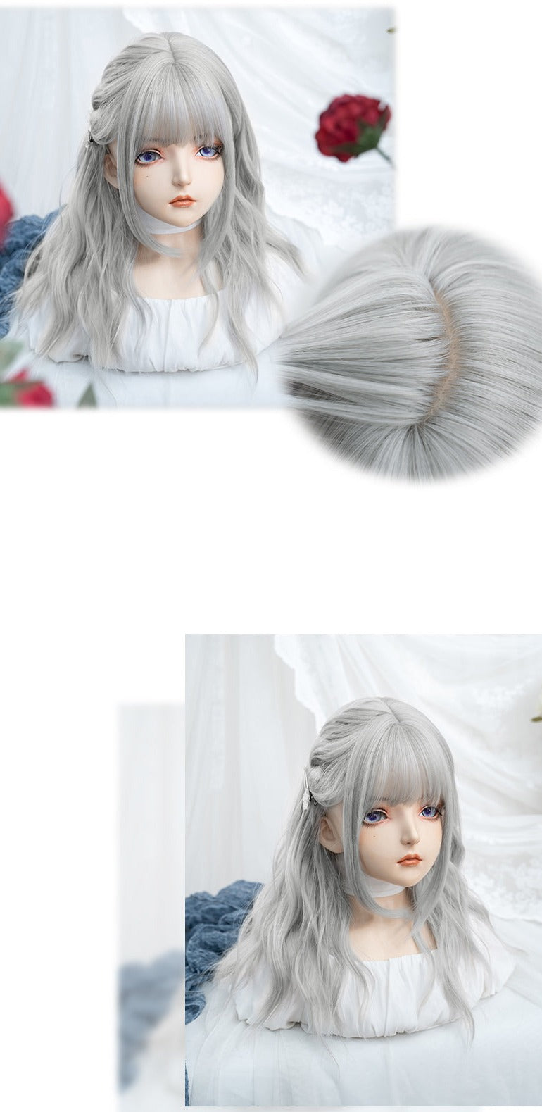 Big wave lolita silver gray long curly hair A40757