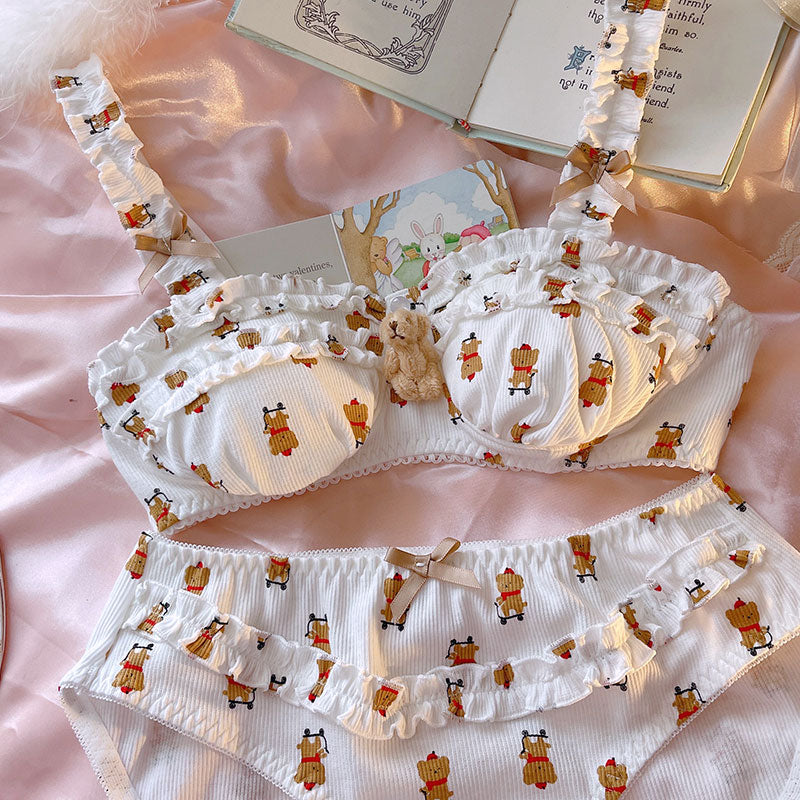 5pcs/set Cute 3d Bear Patterned Girls' Triangle Underwear Set