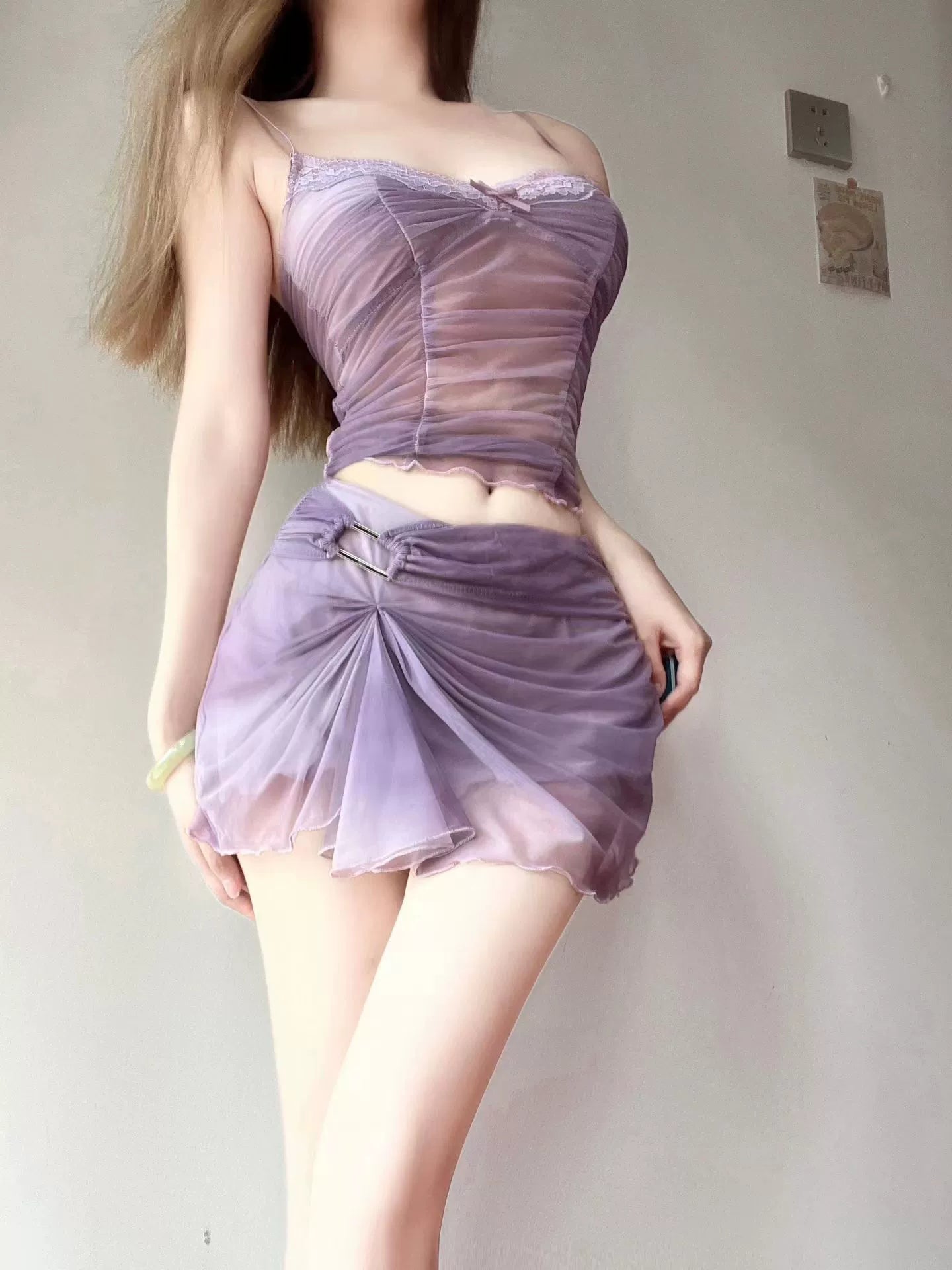 Hot Girl Purple Lace Suspender Suit AP138